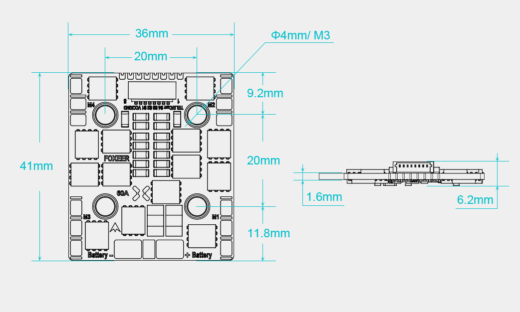 Foxeer Reaper F4 Slim Mini ESC 128K 60A BL32 4in1 9~40V 20mm M3