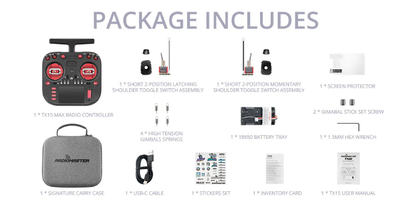 RadioMaster TX15 MAX 无线电遥控器（含电池）